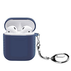 Protective Silicone Cover Skin for Apple Airpods Charging Box with Keychain Z04 Blue