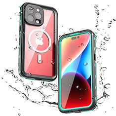 Silicone and Plastic Waterproof Cover Case 360 Degrees Underwater Shell with Mag-Safe Magnetic for Apple iPhone 15 Pro Green