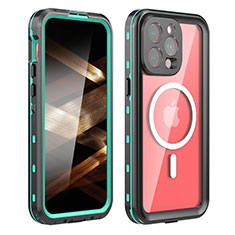 Silicone and Plastic Waterproof Cover Case 360 Degrees Underwater Shell with Mag-Safe Magnetic HJ1 for Apple iPhone 15 Pro Max Green