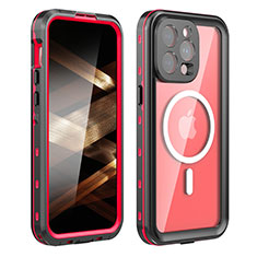 Silicone and Plastic Waterproof Cover Case 360 Degrees Underwater Shell with Mag-Safe Magnetic HJ1 for Apple iPhone 16 Pro Max Red