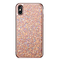 Silicone Candy Rubber Bling Bling Pattern Soft Case for Apple iPhone Xs Rose Gold
