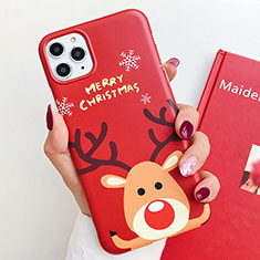 Silicone Candy Rubber Gel Christmas Pattern Soft Case Cover S01 for Apple iPhone 11 Pro Max Red