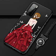 Silicone Candy Rubber Gel Dress Party Girl Soft Case Cover for Huawei Honor Play4 5G Red and Black