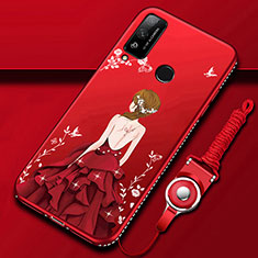 Silicone Candy Rubber Gel Dress Party Girl Soft Case Cover for Huawei Honor Play4T Red