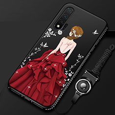 Silicone Candy Rubber Gel Dress Party Girl Soft Case Cover for Huawei Nova 6 5G Red and Black