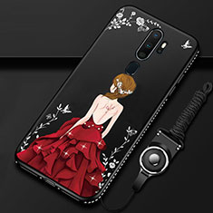 Silicone Candy Rubber Gel Dress Party Girl Soft Case Cover for Oppo A11X Red and Black