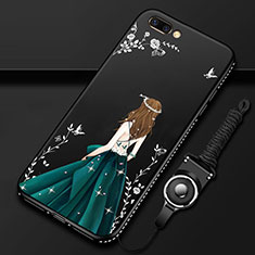 Silicone Candy Rubber Gel Dress Party Girl Soft Case Cover for Oppo A5 Black