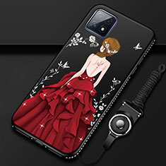 Silicone Candy Rubber Gel Dress Party Girl Soft Case Cover for Oppo A72 5G Red and Black