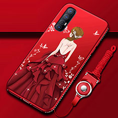 Silicone Candy Rubber Gel Dress Party Girl Soft Case Cover for Oppo Find X2 Neo Red