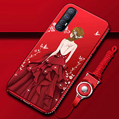 Silicone Candy Rubber Gel Dress Party Girl Soft Case Cover for Oppo Reno3 Pro Red