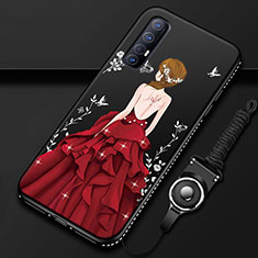 Silicone Candy Rubber Gel Dress Party Girl Soft Case Cover for Oppo Reno3 Pro Red and Black