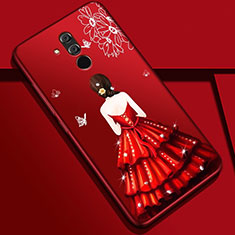 Silicone Candy Rubber Gel Dress Party Girl Soft Case Cover H03 for Huawei Mate 20 Lite Red