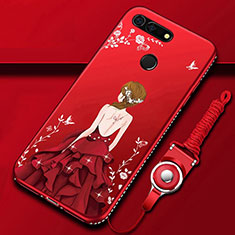 Silicone Candy Rubber Gel Dress Party Girl Soft Case Cover K01 for Huawei Honor V20 Red