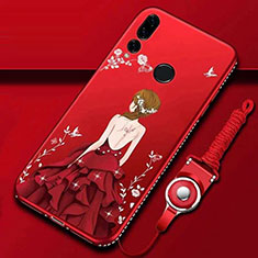 Silicone Candy Rubber Gel Dress Party Girl Soft Case Cover K01 for Huawei P Smart+ Plus (2019) Red
