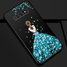 Silicone Candy Rubber Gel Dress Party Girl Soft Case Cover K01 for Samsung Galaxy S10 5G Blue