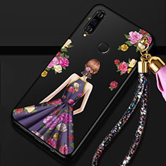 Silicone Candy Rubber Gel Dress Party Girl Soft Case Cover K02 for Huawei Nova 4e Purple and Blue