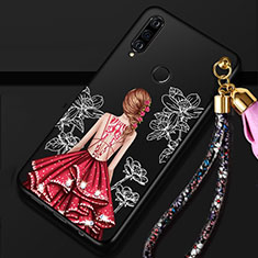 Silicone Candy Rubber Gel Dress Party Girl Soft Case Cover K02 for Huawei P30 Lite XL Red and Black