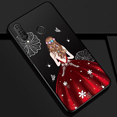 Silicone Candy Rubber Gel Dress Party Girl Soft Case Cover K03 for Huawei Nova 4e Red and Black
