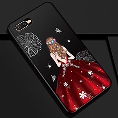 Silicone Candy Rubber Gel Dress Party Girl Soft Case Cover M04 for Oppo RX17 Neo Red and Black