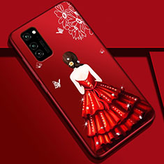 Silicone Candy Rubber Gel Dress Party Girl Soft Case Cover S01 for Huawei Honor V30 5G Red