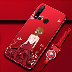 Silicone Candy Rubber Gel Dress Party Girl Soft Case Cover S01 for Huawei Nova 5i Red