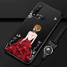 Silicone Candy Rubber Gel Dress Party Girl Soft Case Cover S01 for Huawei P20 Lite (2019) Red and Black