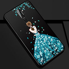 Silicone Candy Rubber Gel Dress Party Girl Soft Case Cover S01 for Oppo A11X Blue