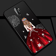 Silicone Candy Rubber Gel Dress Party Girl Soft Case Cover S01 for Oppo A11X Red and Black