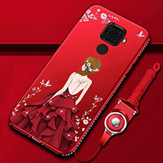 Silicone Candy Rubber Gel Dress Party Girl Soft Case Cover S02 for Huawei Mate 30 Lite Red