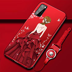 Silicone Candy Rubber Gel Dress Party Girl Soft Case Cover S03 for Huawei Honor View 30 Pro 5G Red