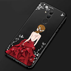 Silicone Candy Rubber Gel Fashionable Pattern Soft Case Cover for Huawei Mate 20 Lite Red and Black