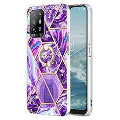 Silicone Candy Rubber Gel Fashionable Pattern Soft Case Cover with Finger Ring Stand Y01B for Oppo A94 5G Purple
