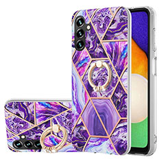 Silicone Candy Rubber Gel Fashionable Pattern Soft Case Cover with Finger Ring Stand Y01B for Samsung Galaxy A13 5G Purple