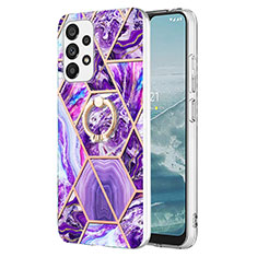 Silicone Candy Rubber Gel Fashionable Pattern Soft Case Cover with Finger Ring Stand Y01B for Samsung Galaxy A23 5G Purple