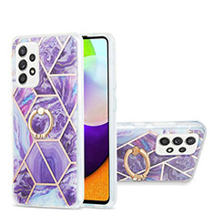 Silicone Candy Rubber Gel Fashionable Pattern Soft Case Cover with Finger Ring Stand Y01B for Samsung Galaxy A52s 5G Purple