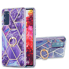 Silicone Candy Rubber Gel Fashionable Pattern Soft Case Cover with Finger Ring Stand Y01B for Samsung Galaxy S20 FE (2022) 5G Purple