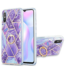 Silicone Candy Rubber Gel Fashionable Pattern Soft Case Cover with Finger Ring Stand Y01B for Xiaomi Redmi 9i Purple