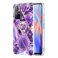 Silicone Candy Rubber Gel Fashionable Pattern Soft Case Cover with Finger Ring Stand Y01B for Xiaomi Redmi Note 11 5G Purple