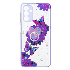 Silicone Candy Rubber Gel Fashionable Pattern Soft Case Cover with Finger Ring Stand Y01X for Samsung Galaxy A04s Purple