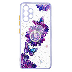 Silicone Candy Rubber Gel Fashionable Pattern Soft Case Cover with Finger Ring Stand Y01X for Samsung Galaxy A32 4G Purple