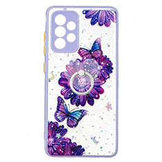 Silicone Candy Rubber Gel Fashionable Pattern Soft Case Cover with Finger Ring Stand Y01X for Samsung Galaxy A52 5G Purple