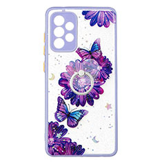 Silicone Candy Rubber Gel Fashionable Pattern Soft Case Cover with Finger Ring Stand Y01X for Samsung Galaxy A72 5G Purple