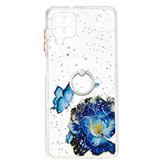 Silicone Candy Rubber Gel Fashionable Pattern Soft Case Cover with Finger Ring Stand Y01X for Samsung Galaxy F12 Blue