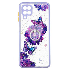 Silicone Candy Rubber Gel Fashionable Pattern Soft Case Cover with Finger Ring Stand Y01X for Samsung Galaxy F12 Purple