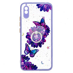 Silicone Candy Rubber Gel Fashionable Pattern Soft Case Cover with Finger Ring Stand Y01X for Xiaomi Redmi 9i Purple