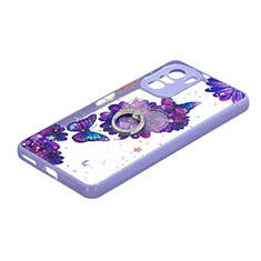 Silicone Candy Rubber Gel Fashionable Pattern Soft Case Cover with Finger Ring Stand Y01X for Xiaomi Redmi K40 5G Purple