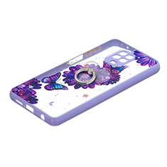 Silicone Candy Rubber Gel Fashionable Pattern Soft Case Cover with Finger Ring Stand Y01X for Xiaomi Redmi Note 9S Purple