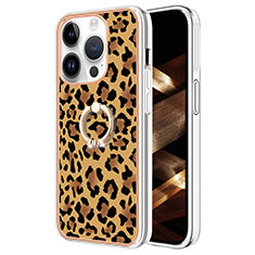 Silicone Candy Rubber Gel Fashionable Pattern Soft Case Cover with Finger Ring Stand Y02B for Apple iPhone 16 Pro Brown