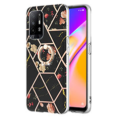 Silicone Candy Rubber Gel Fashionable Pattern Soft Case Cover with Finger Ring Stand Y02B for Oppo F19 Pro+ Plus 5G Black