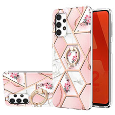 Silicone Candy Rubber Gel Fashionable Pattern Soft Case Cover with Finger Ring Stand Y02B for Samsung Galaxy A32 4G Pink